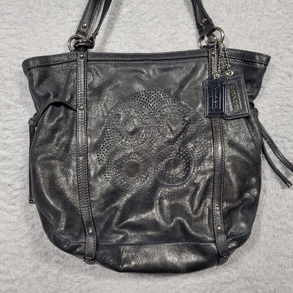 Coach Audrey Black Leather Perforated Tote Bag Purse Handbag 19570